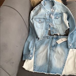Denim two piece skirt set
